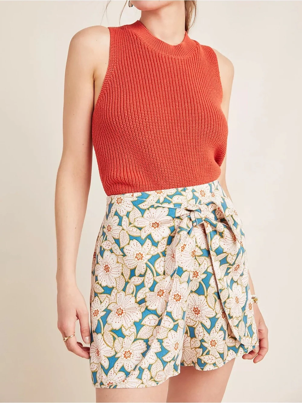 Anthropologie Georgine Skirted Shorts -Floral Wrap Tie-Front Skort in
